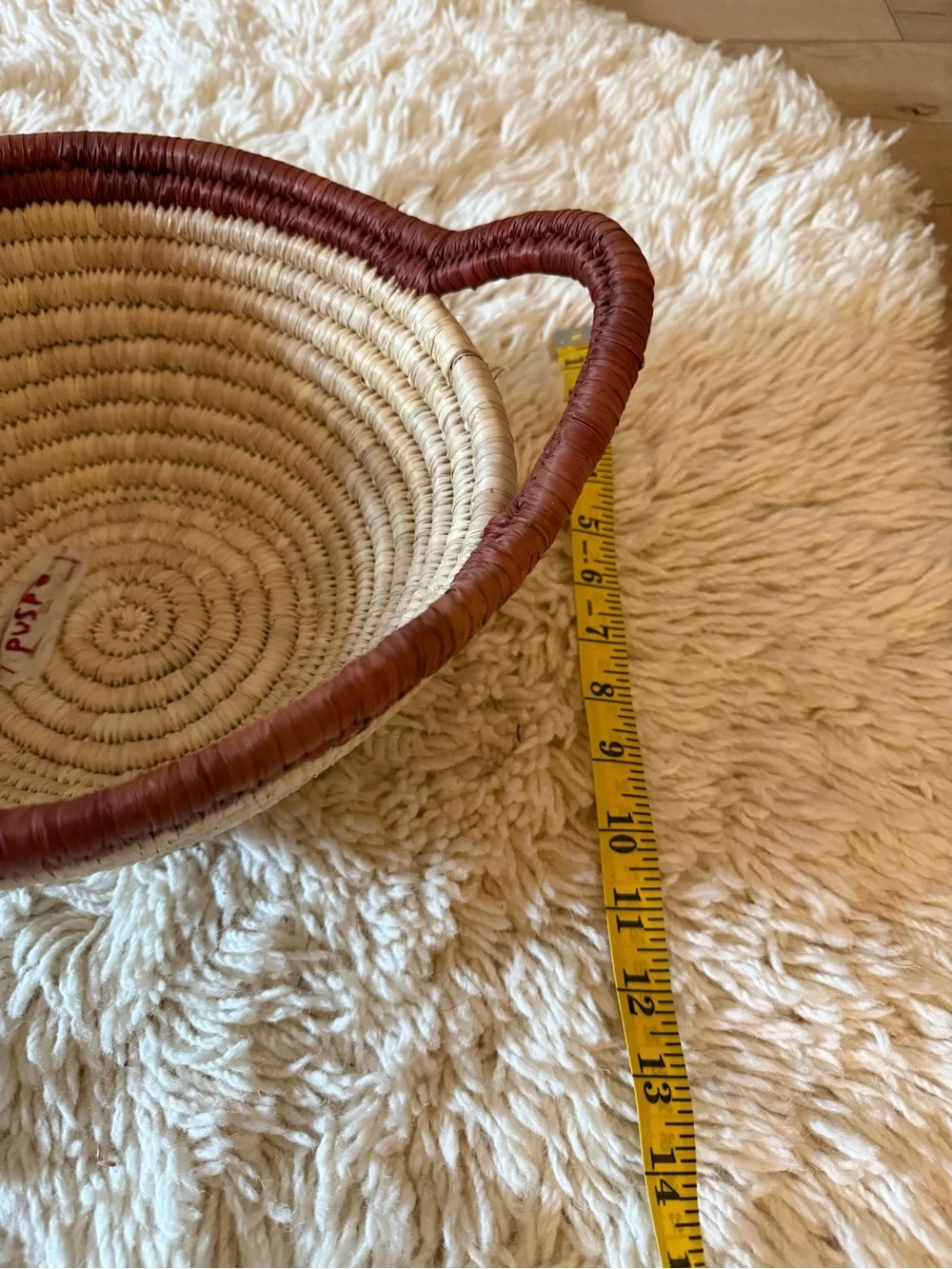 Handwoven Basket with Handles Round Brown Tan